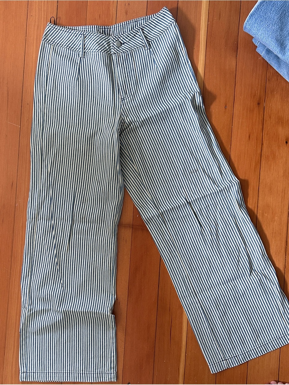Striped Wide-Leg Women's Pants in Navy & White